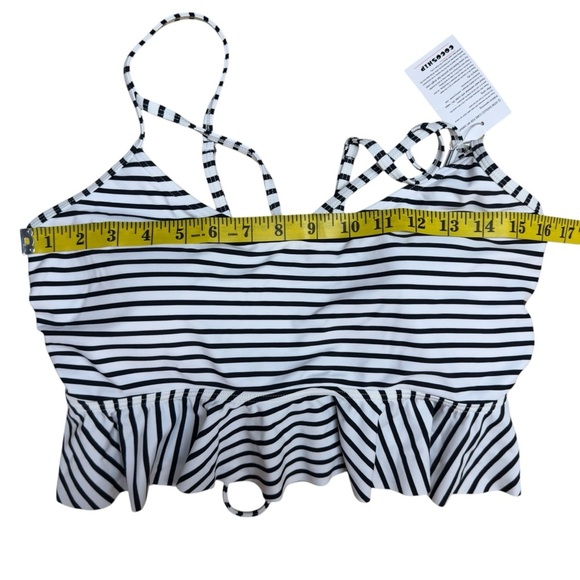 NWT CocoShip Black Stripe Corset Tie Back Flounce Bikini Top Boho Retro Size 16 - Picture 13 of 16